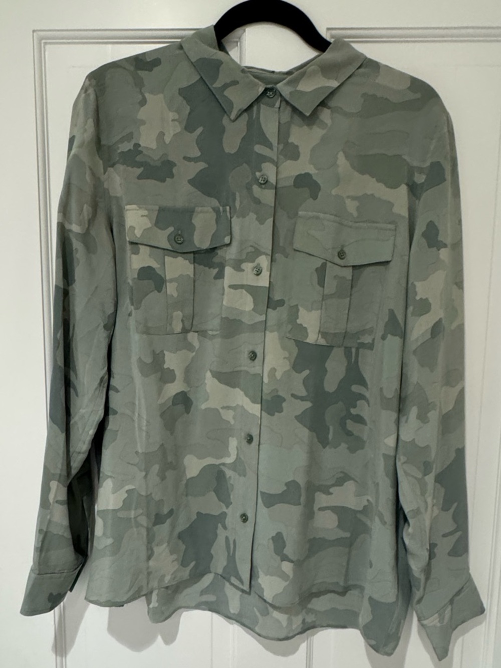 Rails sage camo print silk blouse